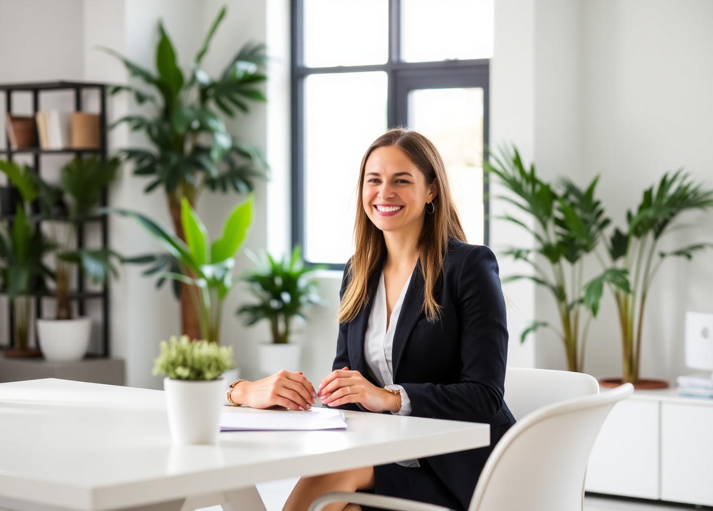 A LightPath specialist smiling in a bright office, ready to talk through a personalized debt plan.